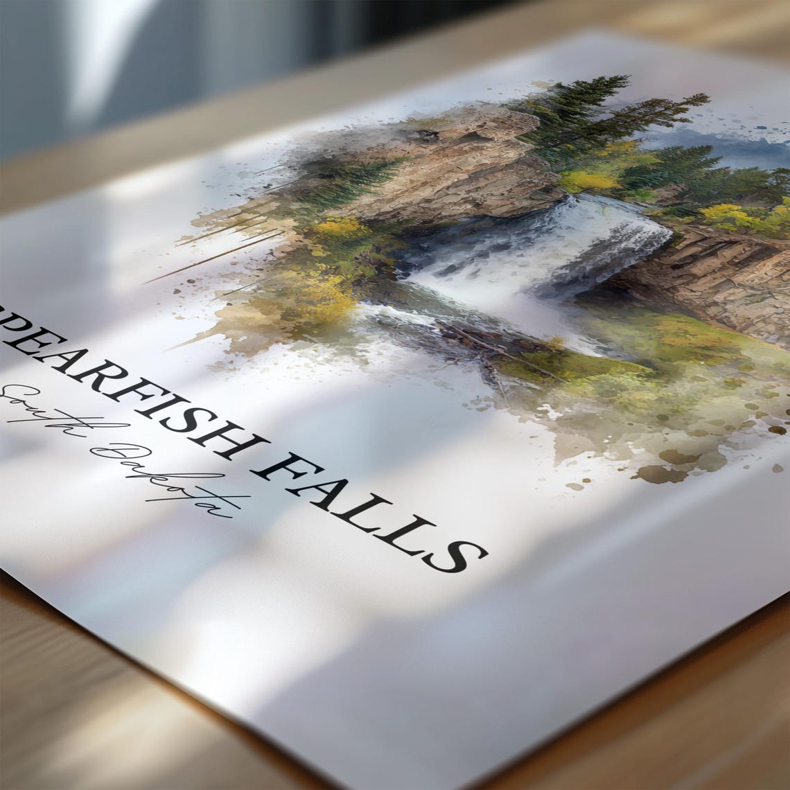 Spearfish Falls South Dakota Canyon Ledge Waterfall Watercolor Poster - Image 6