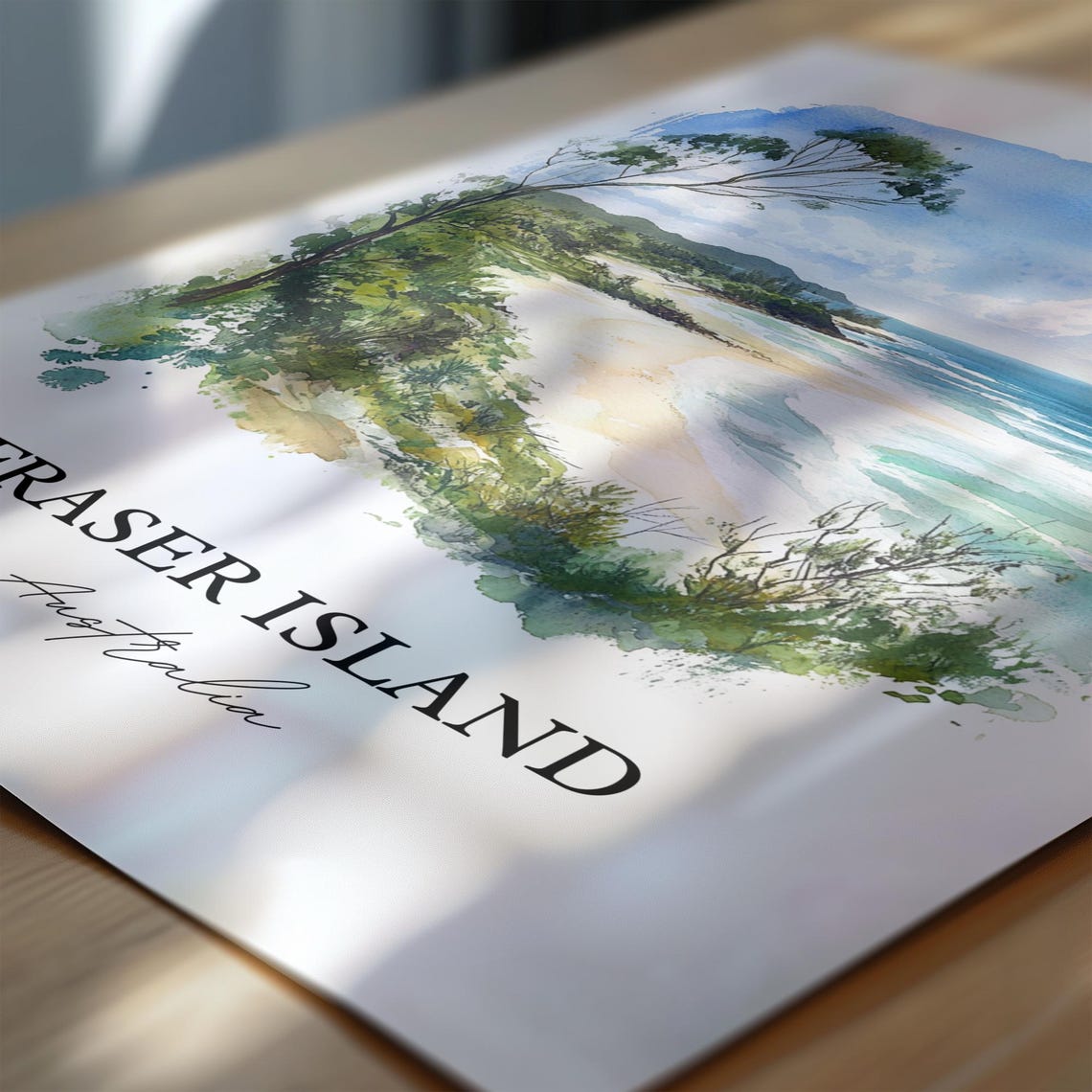 Fraser Island Australia Sandy Surf Beach Coast Watercolor Poster - Image 7