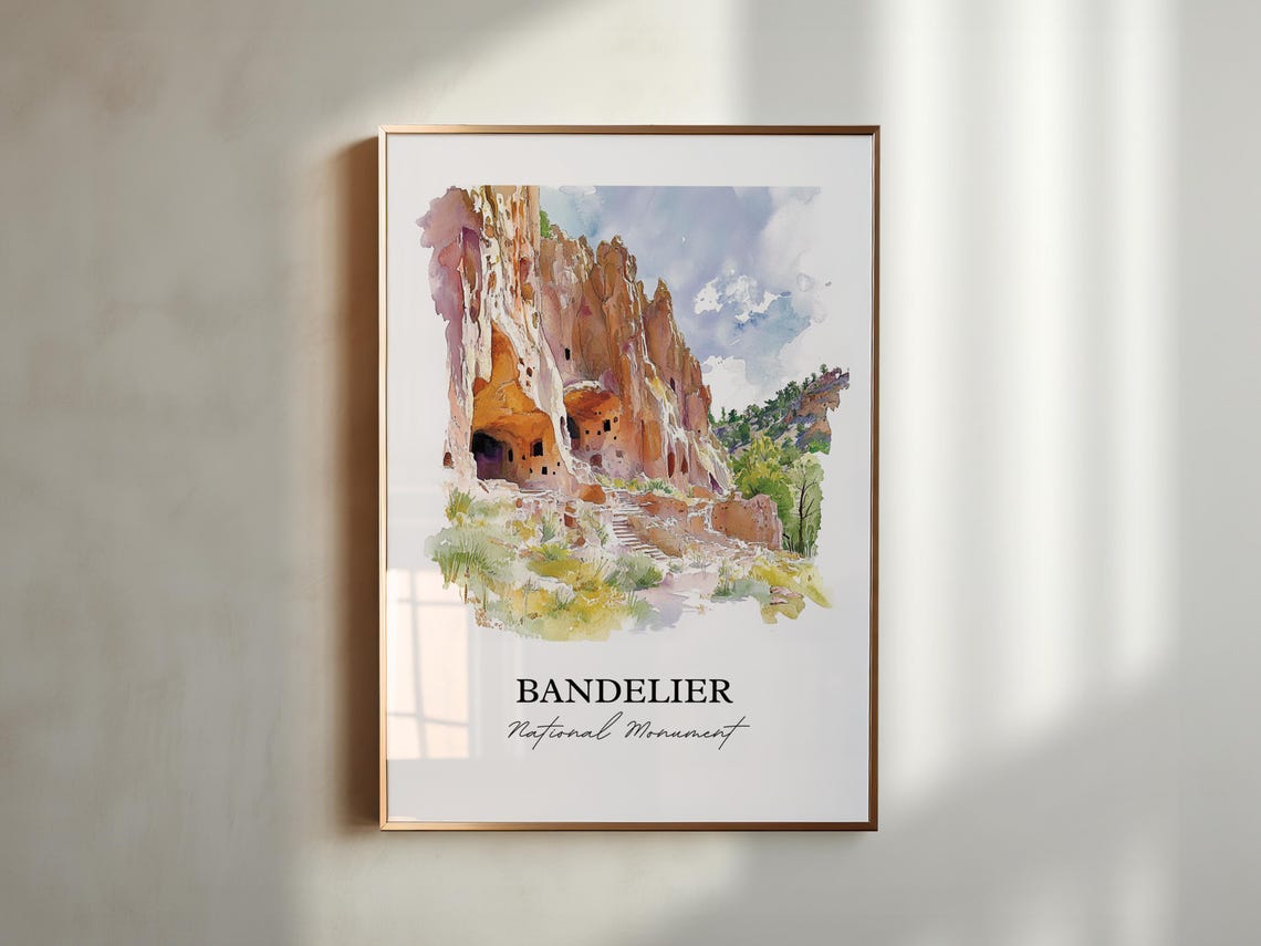 Bandelier National Monument Cliff Dwellings Canyon Watercolor Poster - Image 3