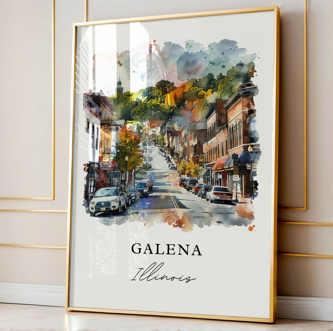 Galena Illinois Watercolor Main Street Autumn Buildings Poster - Image 4