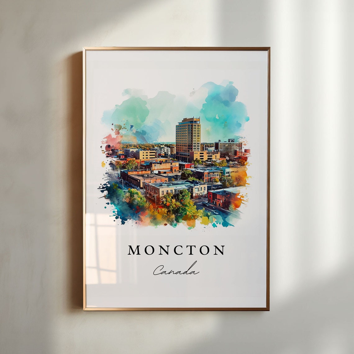 Moncton NB Canada Watercolor Downtown Skyline Cityscape Poster