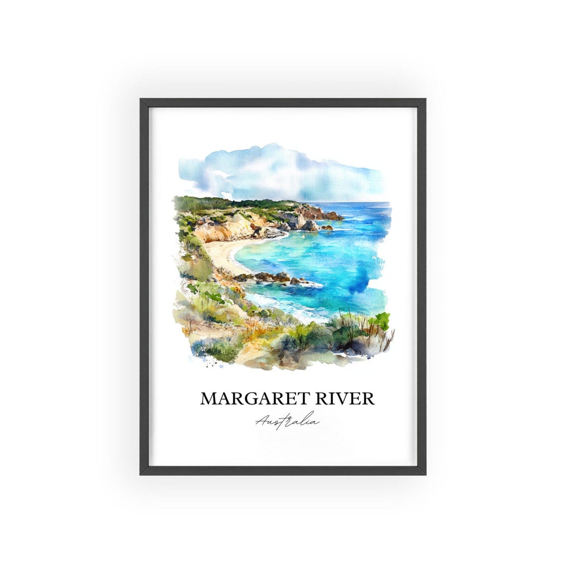Margaret River Australia Turquoise Cove Cliffs Watercolor Poster - Image 2