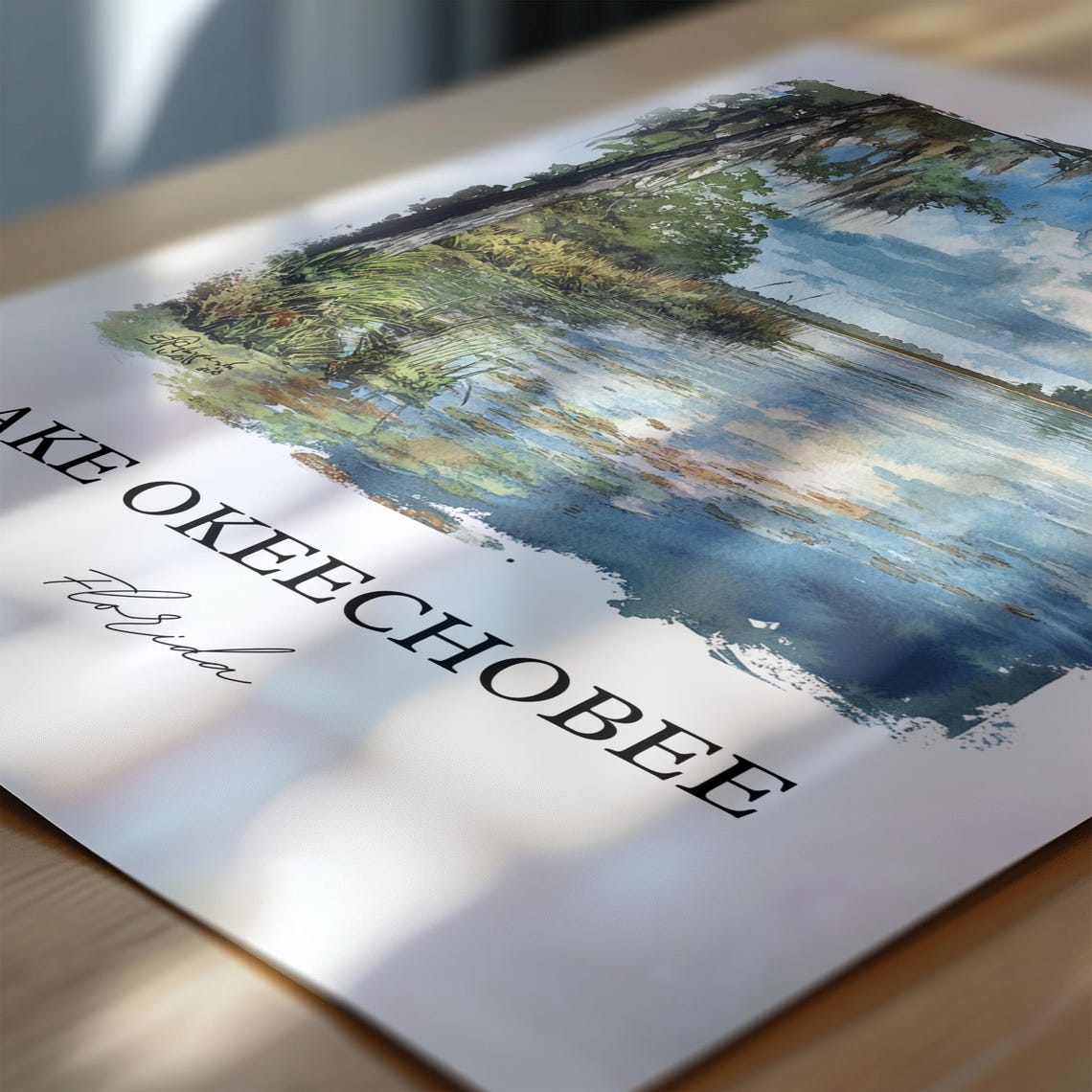 Lake Okeechobee Florida Cypress Lake Scenic Watercolor Poster - Image 6