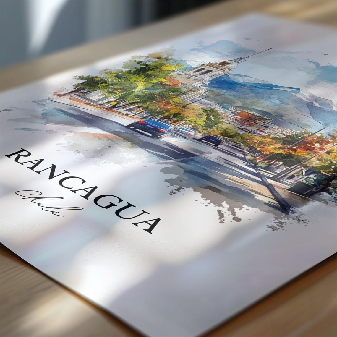 Rancagua Chile Watercolor Church Tower Street Mountain View Poster - Image 5