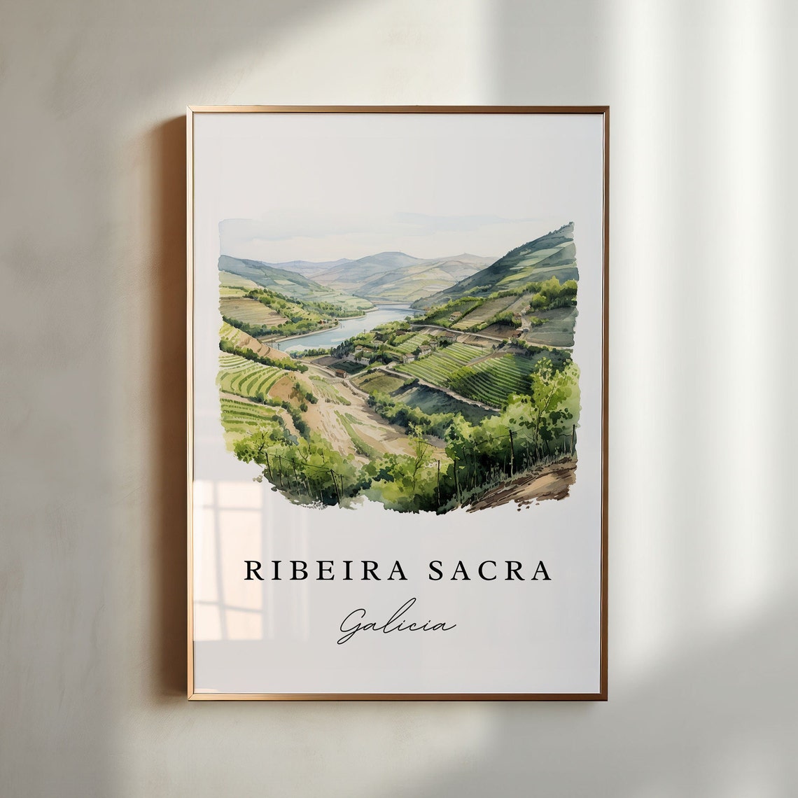 Ribeira Sacra Galicia Watercolor Vineyard Valley River Poster
