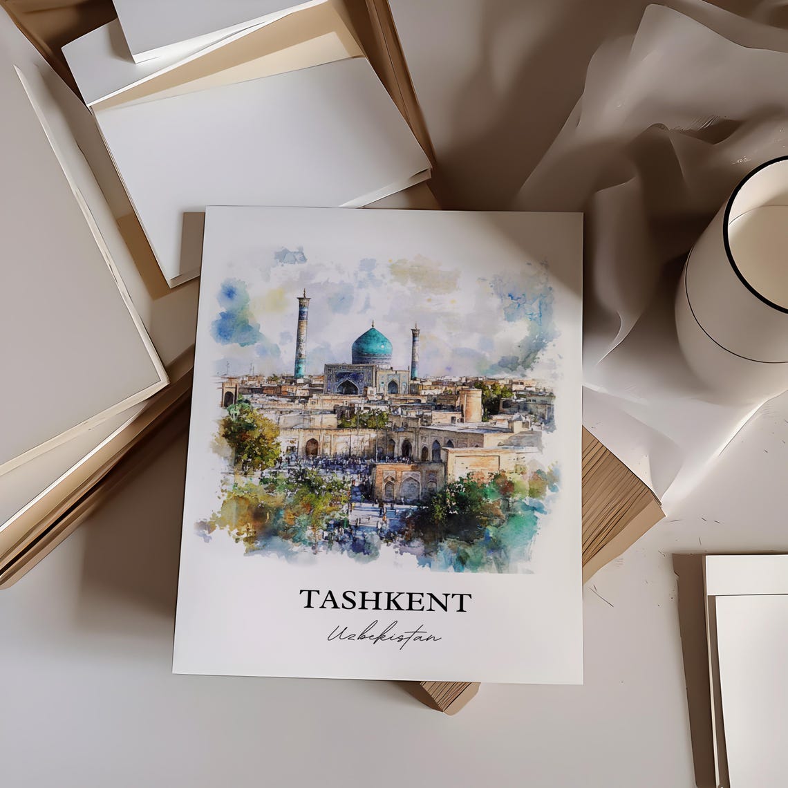 Tashkent Skyline Watercolor Travel Poster, Uzbekistan - Image 3