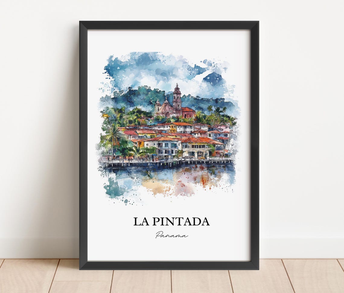 La Pintada Panama Coastal Town Church Tower Harbor Watercolor Poster - Image 5