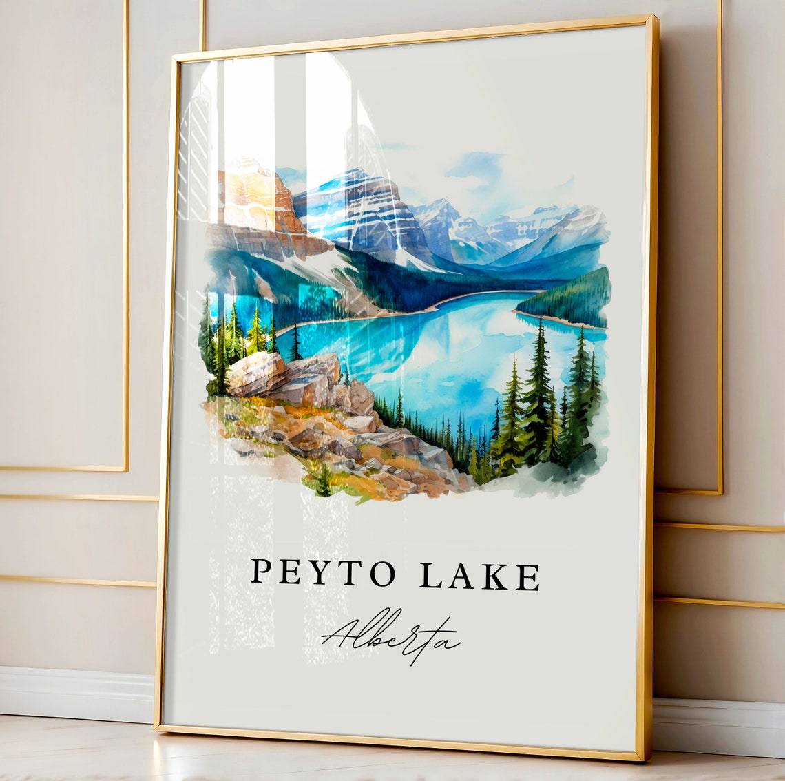 Peyto Lake Alberta Canada Turquoise Mountain Lake Watercolor Poster - Image 4