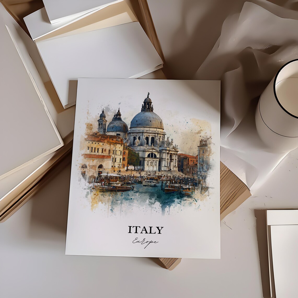 Italy Venice Grand Canal Church Watercolor Europe Travel Poster - Image 3