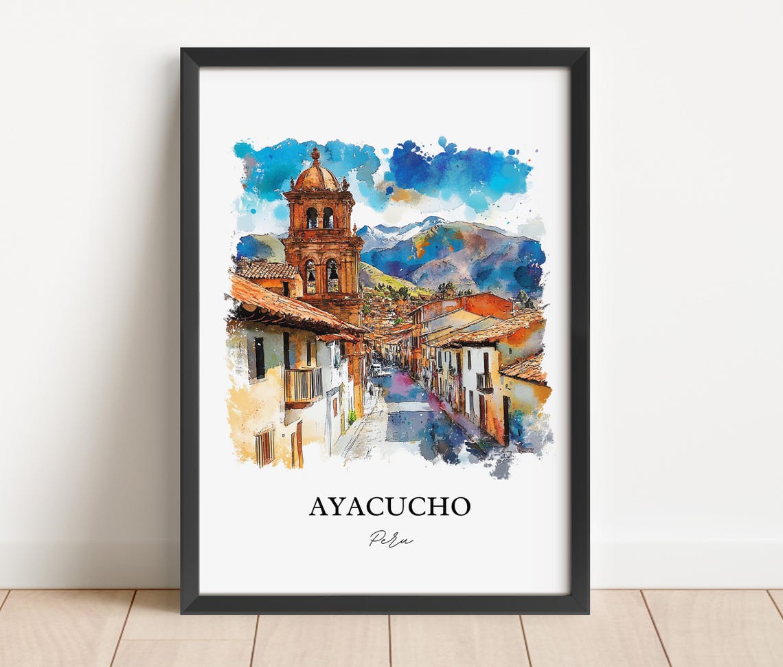 Ayacucho Peru Colonial Street Bell Tower Andes Watercolor Poster - Image 3