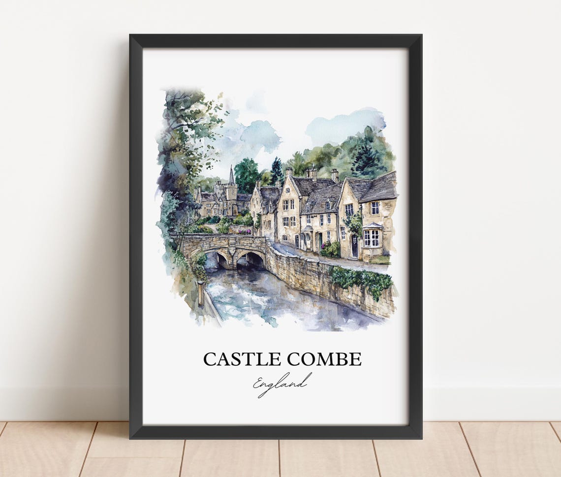 Castle Combe England Cotswold Village Bridge Watercolor Travel Poster - Image 2