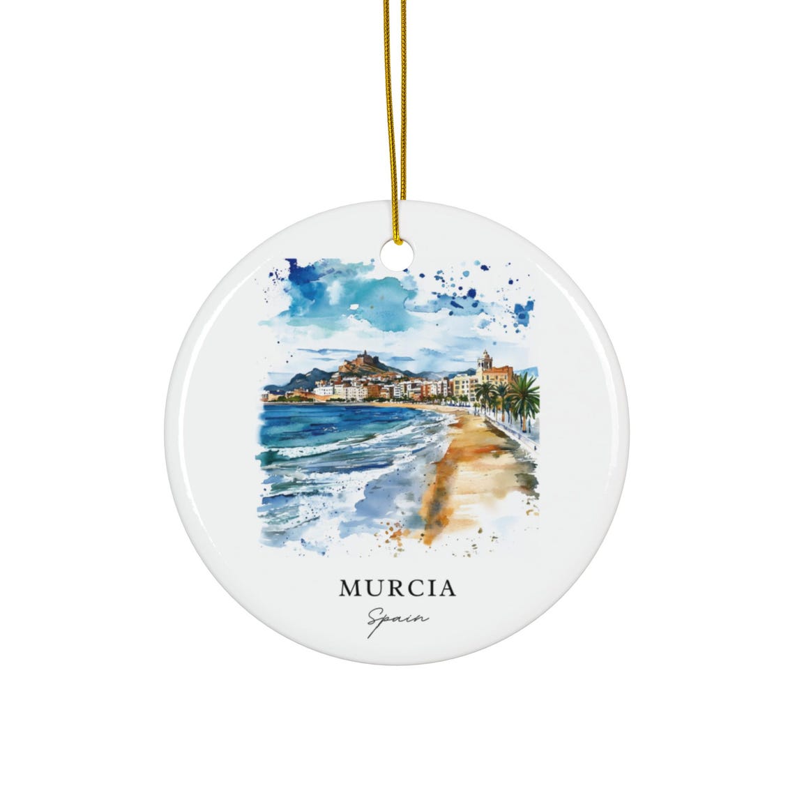 Murcia Spain Watercolor Mediterranean Beach Waves Palm Shore Poster
