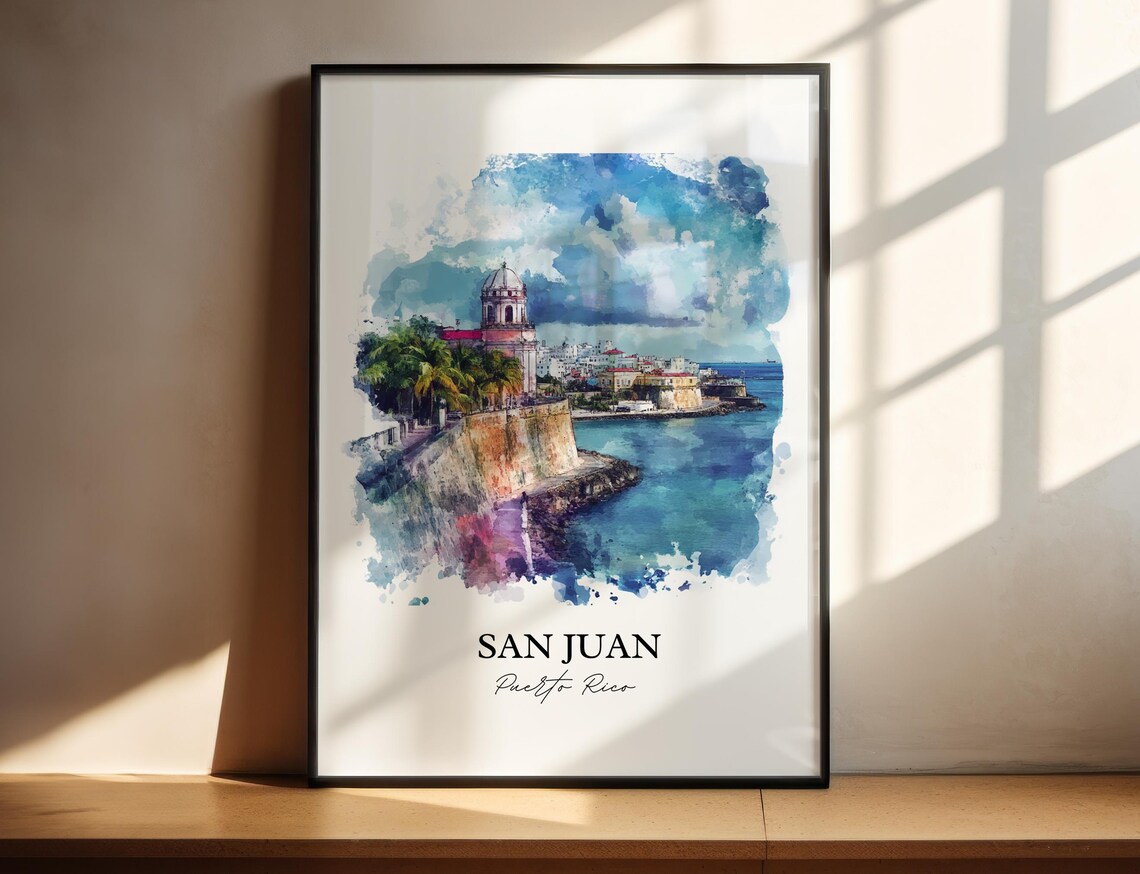 San Juan Puerto Rico Old San Juan Coast Watercolor Travel Poster