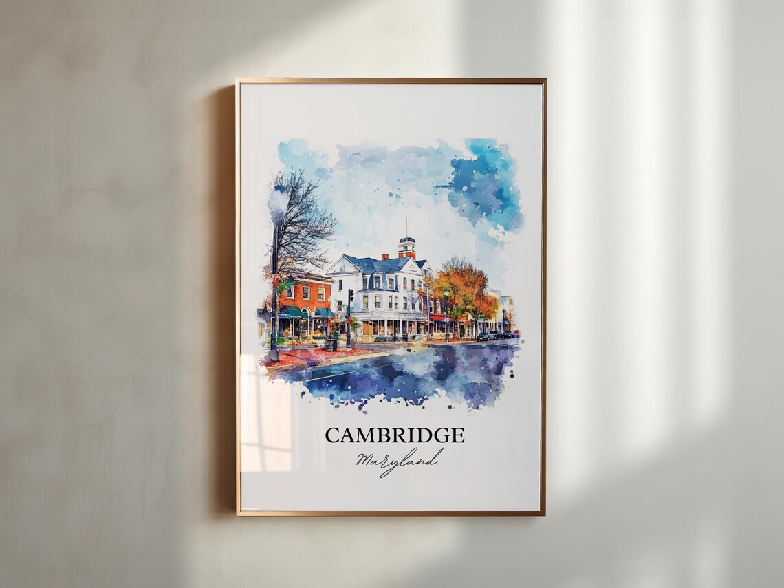 Cambridge Maryland Historic Downtown Street Watercolor Travel Poster - Image 2
