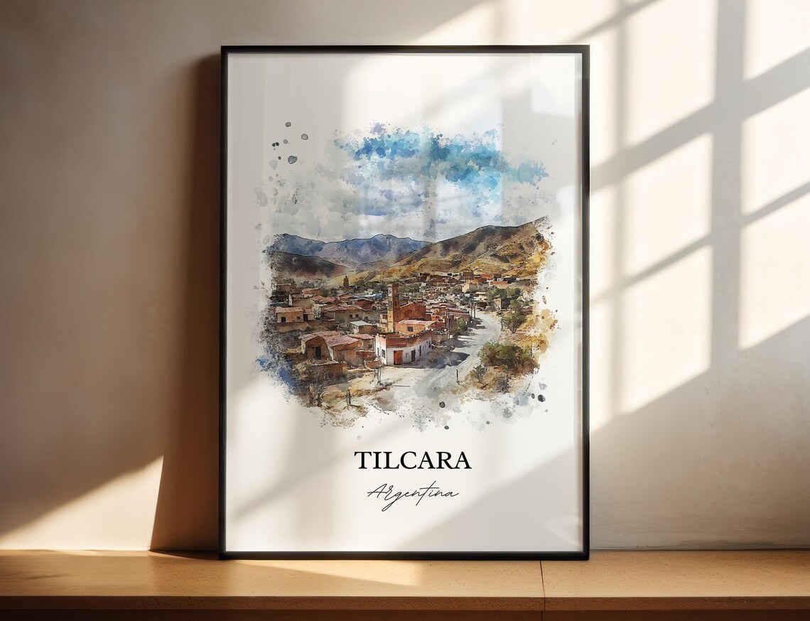 Tilcara Argentina Watercolor Desert Town Church Hills Poster