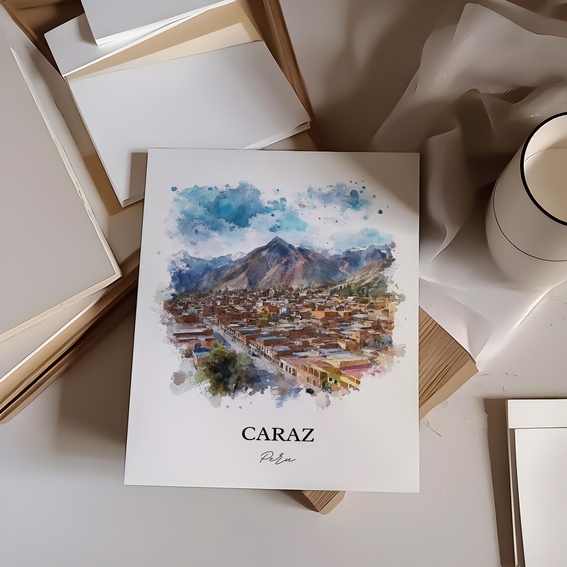 Caraz Peru Mountain Town Watercolor Andean Landscape Travel Poster - Image 3