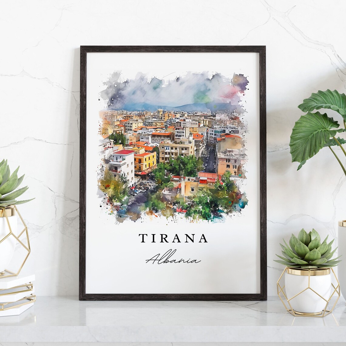 Tirana Albania Colorful Watercolor City View Travel Souvenir Poster - Image 3