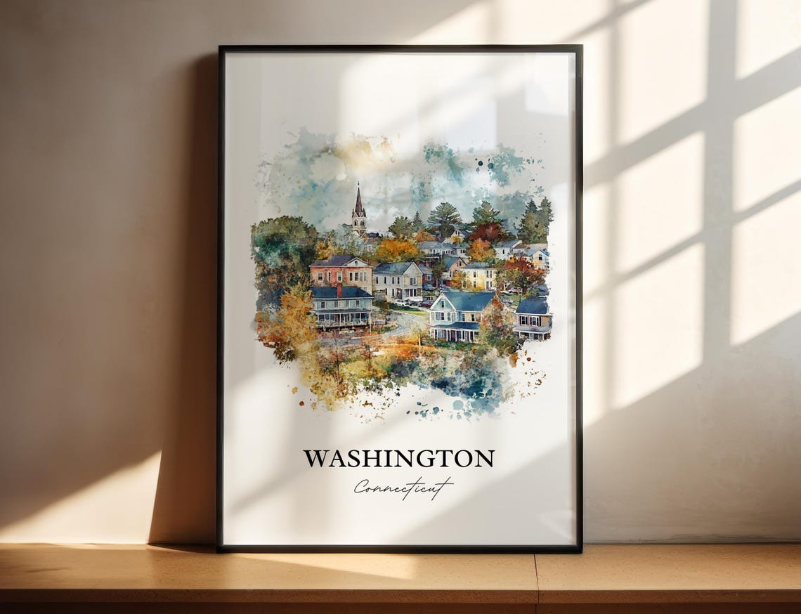 Washington Connecticut Village Spire Watercolor Travel Gift Poster