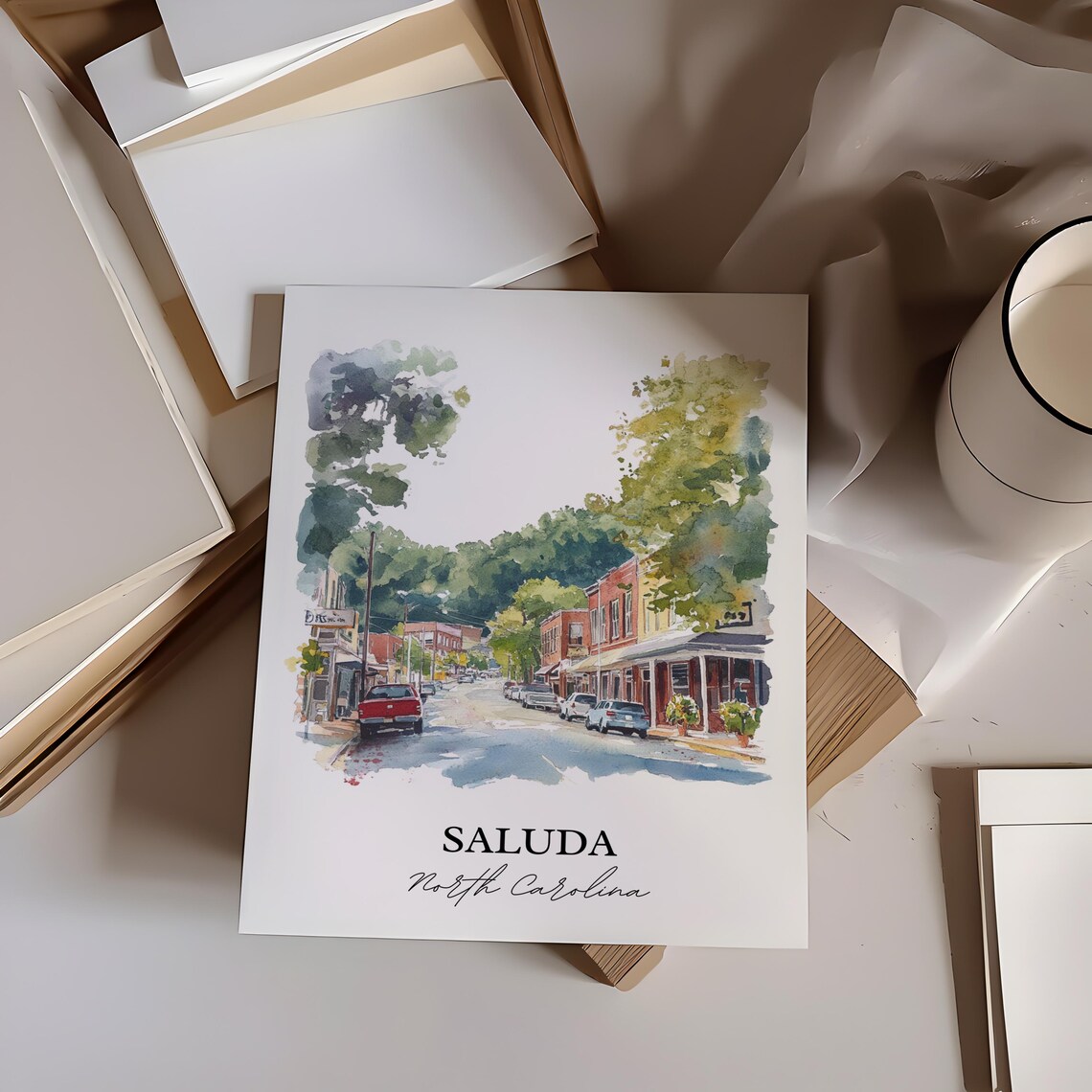 Saluda North Carolina Mountain Street Watercolor Travel Gift Poster - Image 2