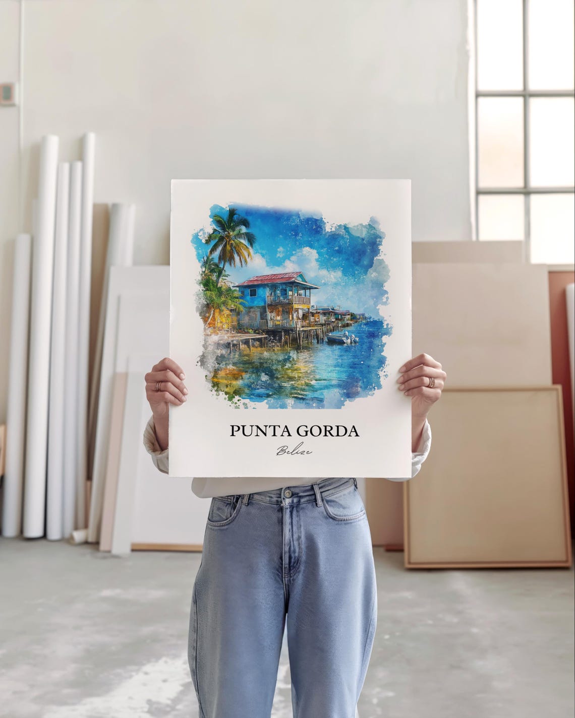 Punta Gorda Belize Art Print Watercolor Gift Travel Poster Housewarming - Image 5