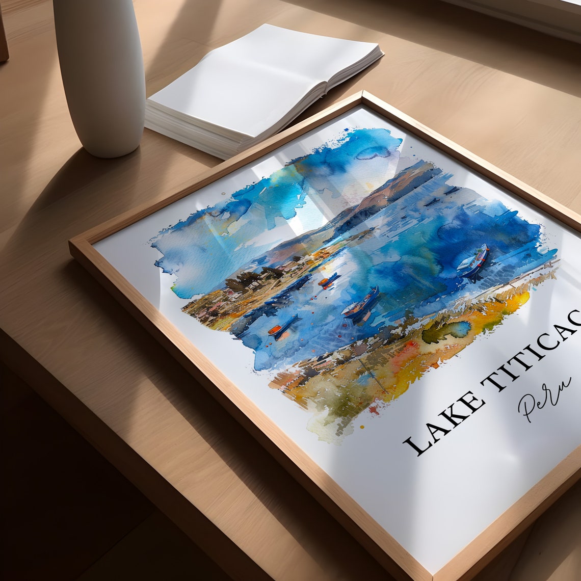 Lake Titicaca Wall Art Peru Print Watercolor Gift Travel Poster Housewarming - Image 4