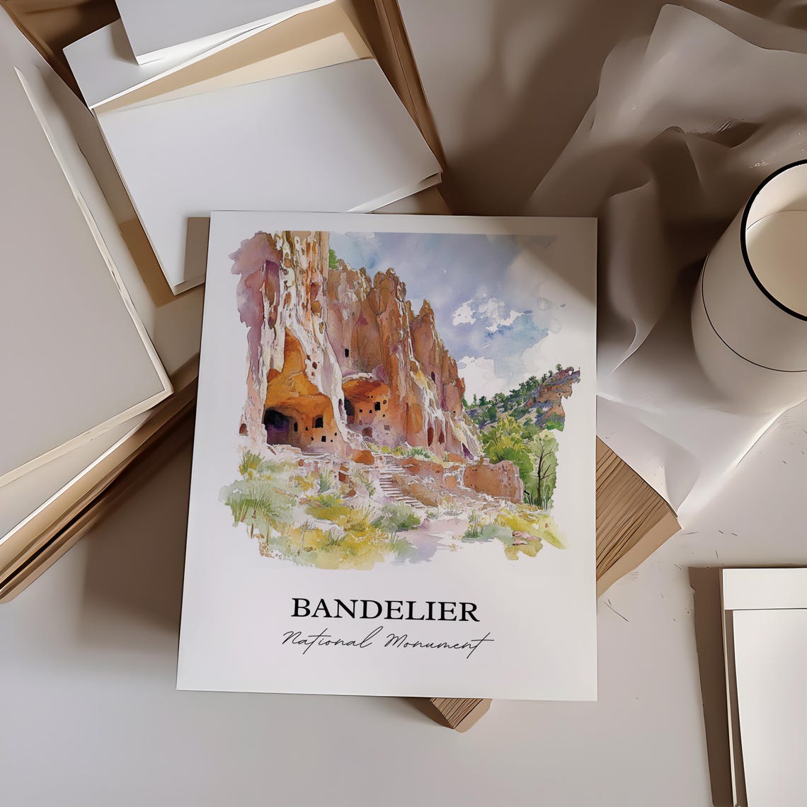 Bandelier National Monument Cliff Dwellings Canyon Watercolor Poster - Image 2