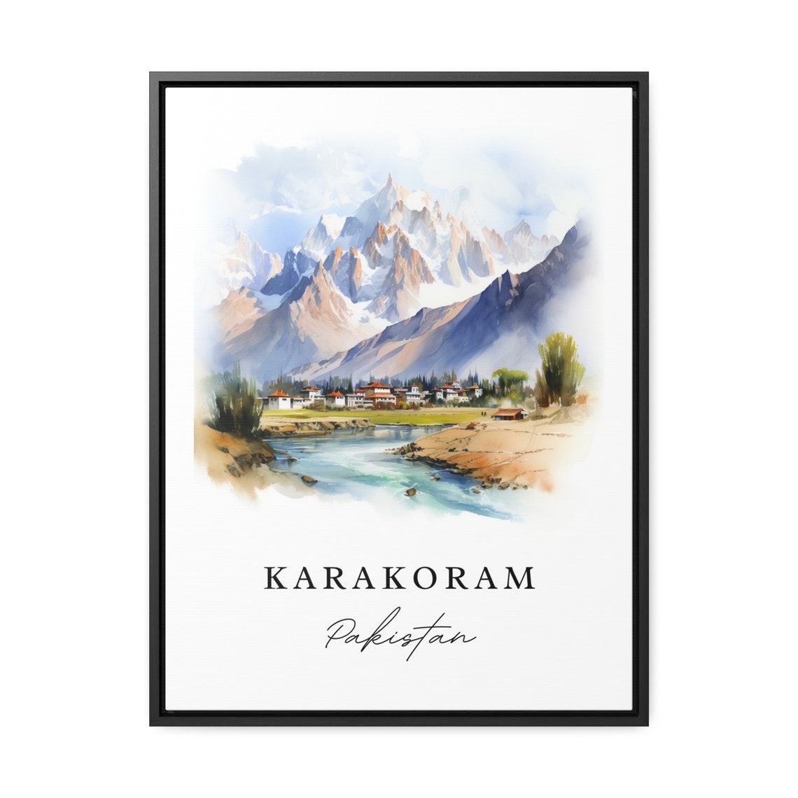 Karakoram Pakistan Watercolor Snow Capped Mountain Peaks Poster - Image 3