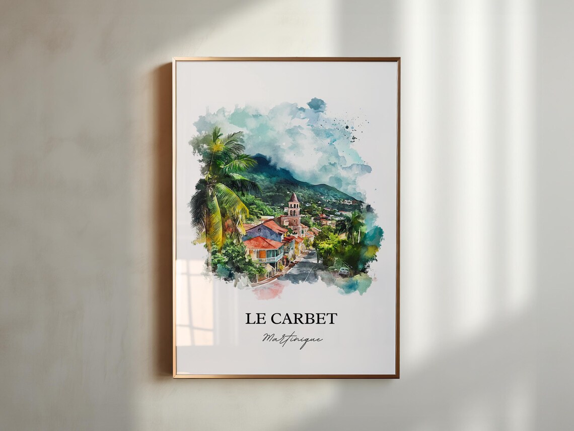 Le Carbet Martinique Tropical Church Palm Coast Watercolor Poster - Image 5