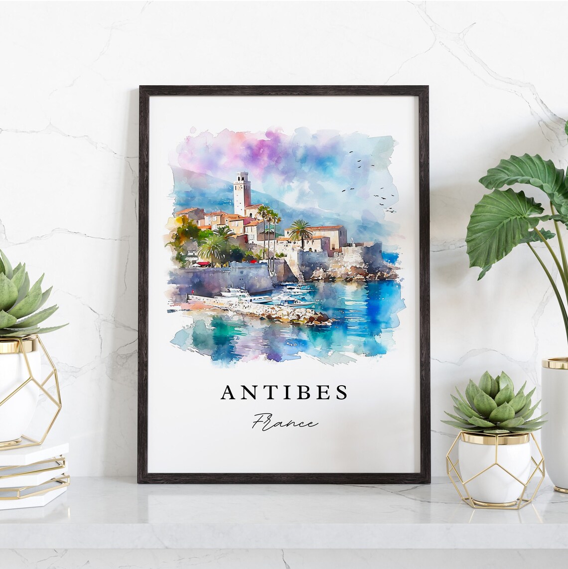 Antibes French Riviera Old Town Watercolor France Travel Poster - Image 3