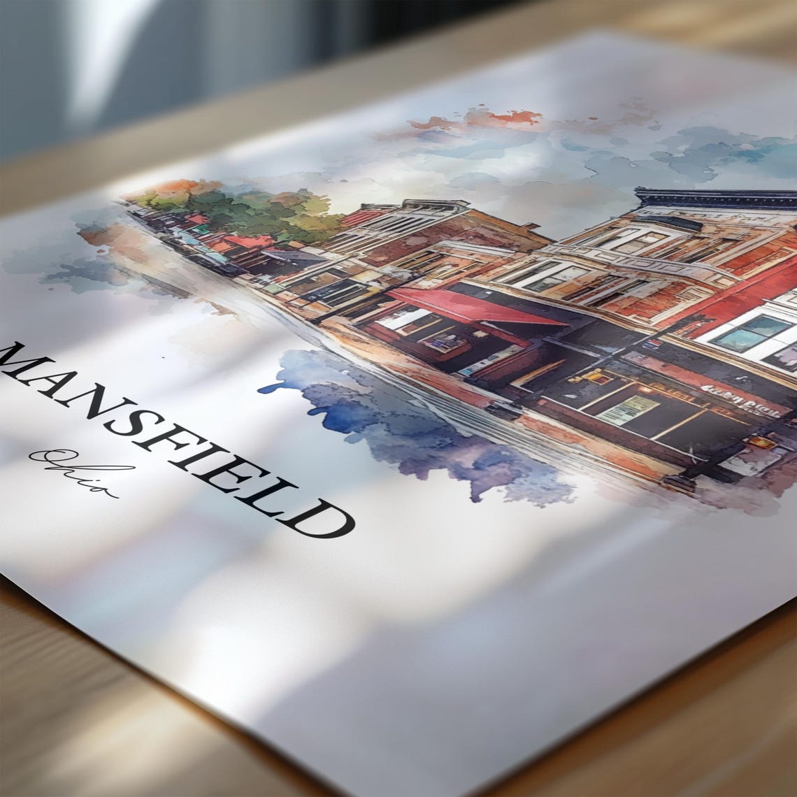 Mansfield Ohio Watercolor Historic Downtown Corner Buildings Poster - Image 6