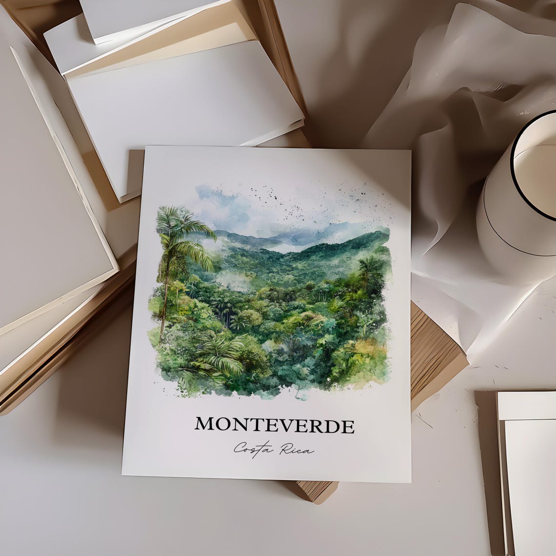 Monteverde Costa Rica Watercolor Cloud Forest Mountains Poster - Image 4