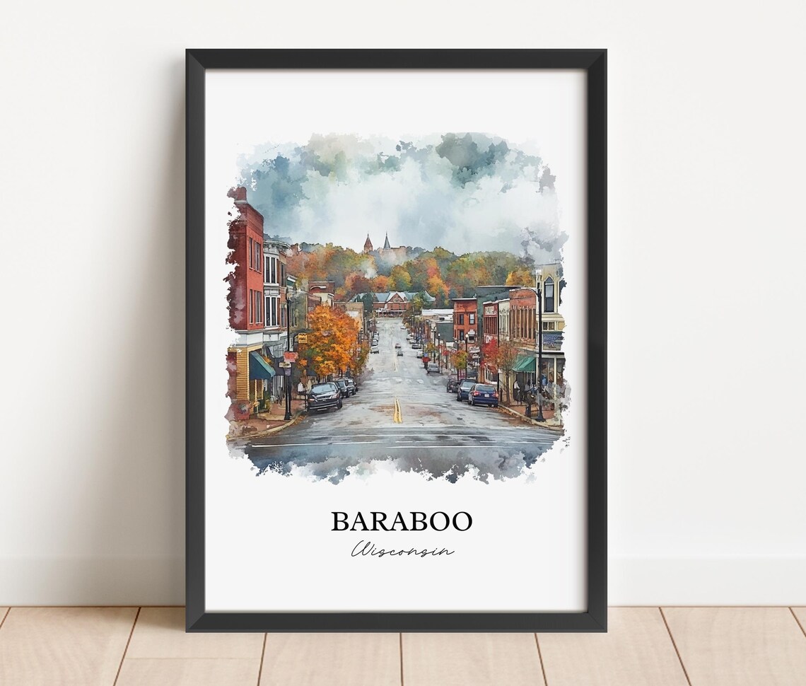 Baraboo Wisconsin Historic Downtown Autumn Watercolor Travel Poster - Image 2