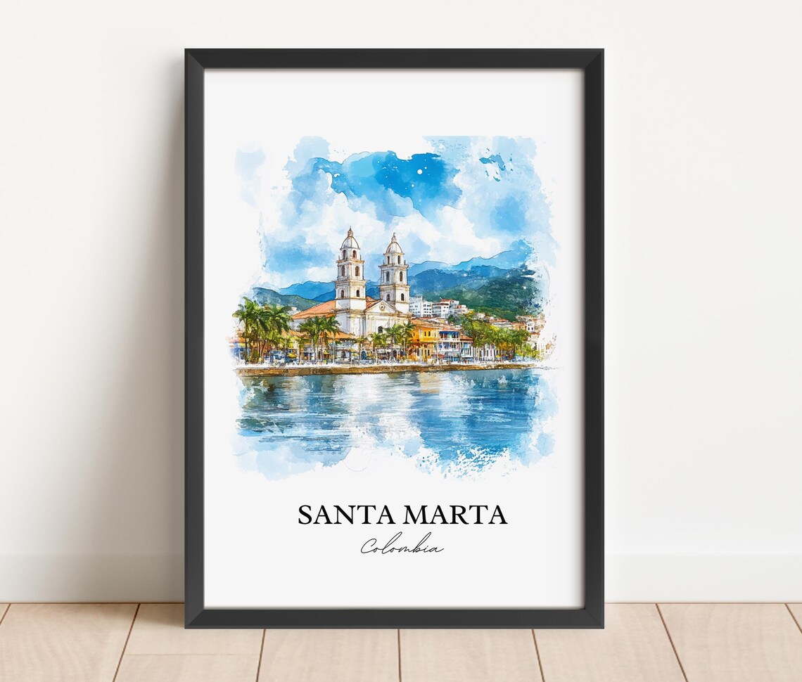 Santa Marta Colombia Waterfront Cathedral Twin Towers Travel Poster - Image 5