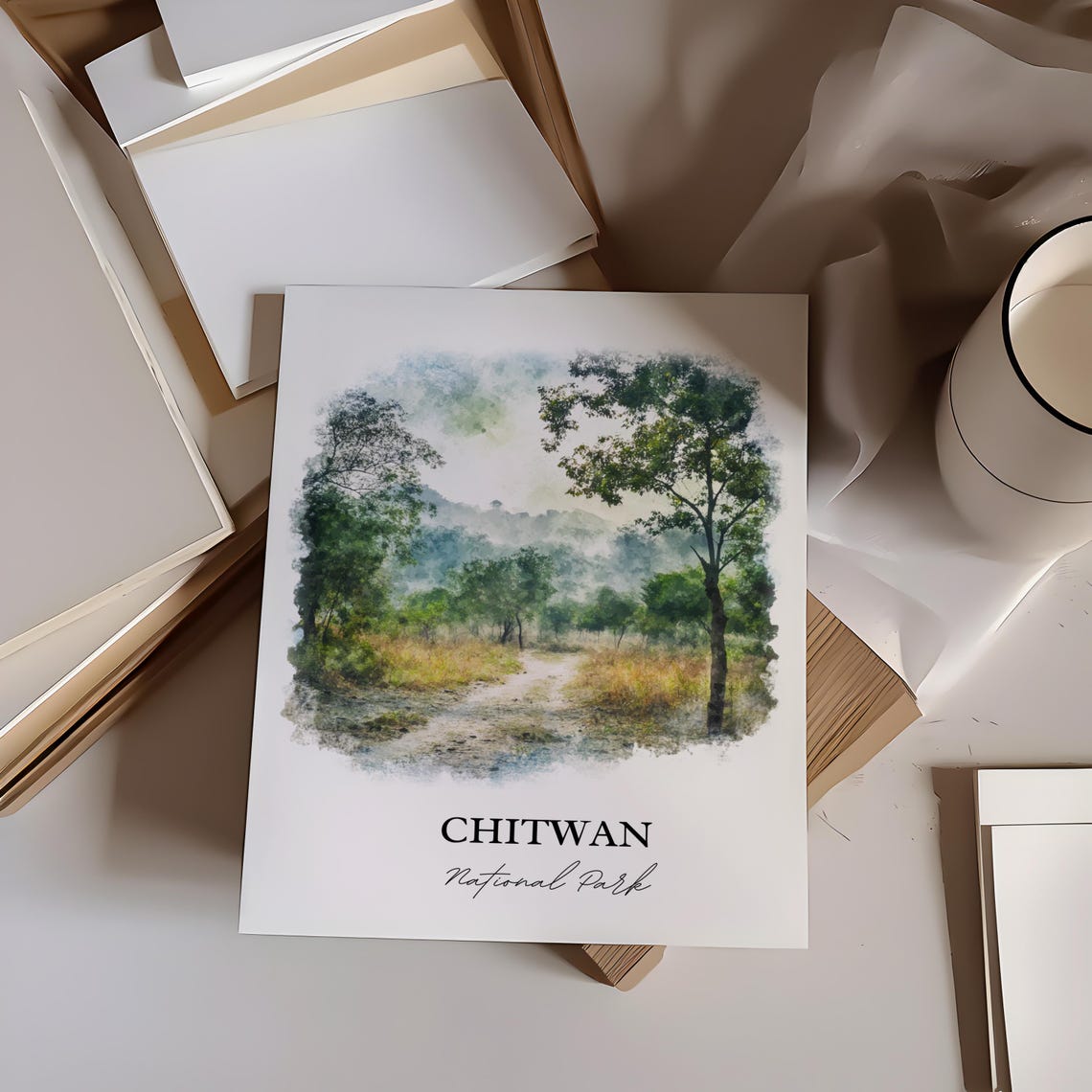 Chitwan National Park Nepal Watercolor Jungle Trail Travel Poster - Image 3