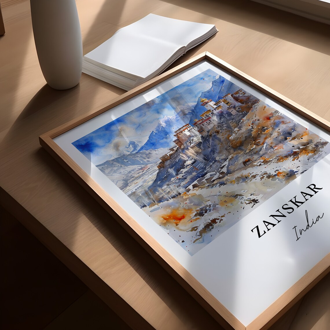 Zanskar India Himalayan Monastery Peaks Watercolor Travel Poster - Image 5