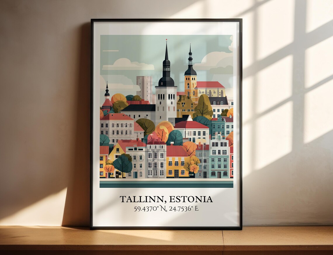Tallinn Estonia Medieval Old Town Spires Colorful Travel Poster
