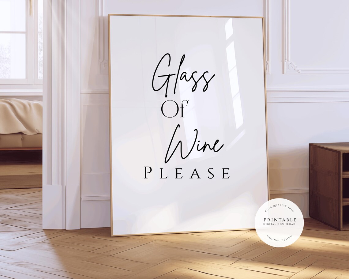 Glass of Wine Please Chic Handwritten Script Bar Decor Quote Poster - Image 3