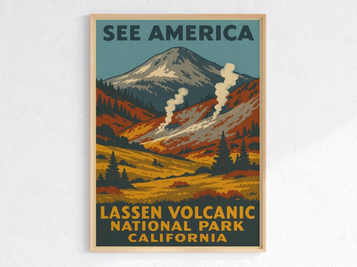 Lassen Volcanic National Park Vintage WPA Style California Poster