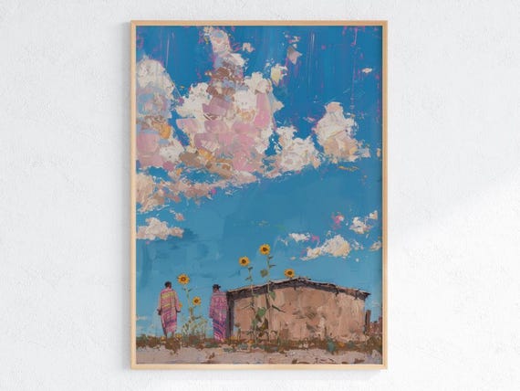 Southwest Wall Art Rustic Western Landscape Print Abstract Desert Poster Colorful Sky Painting Boho Southwestern Home Decor Artwork