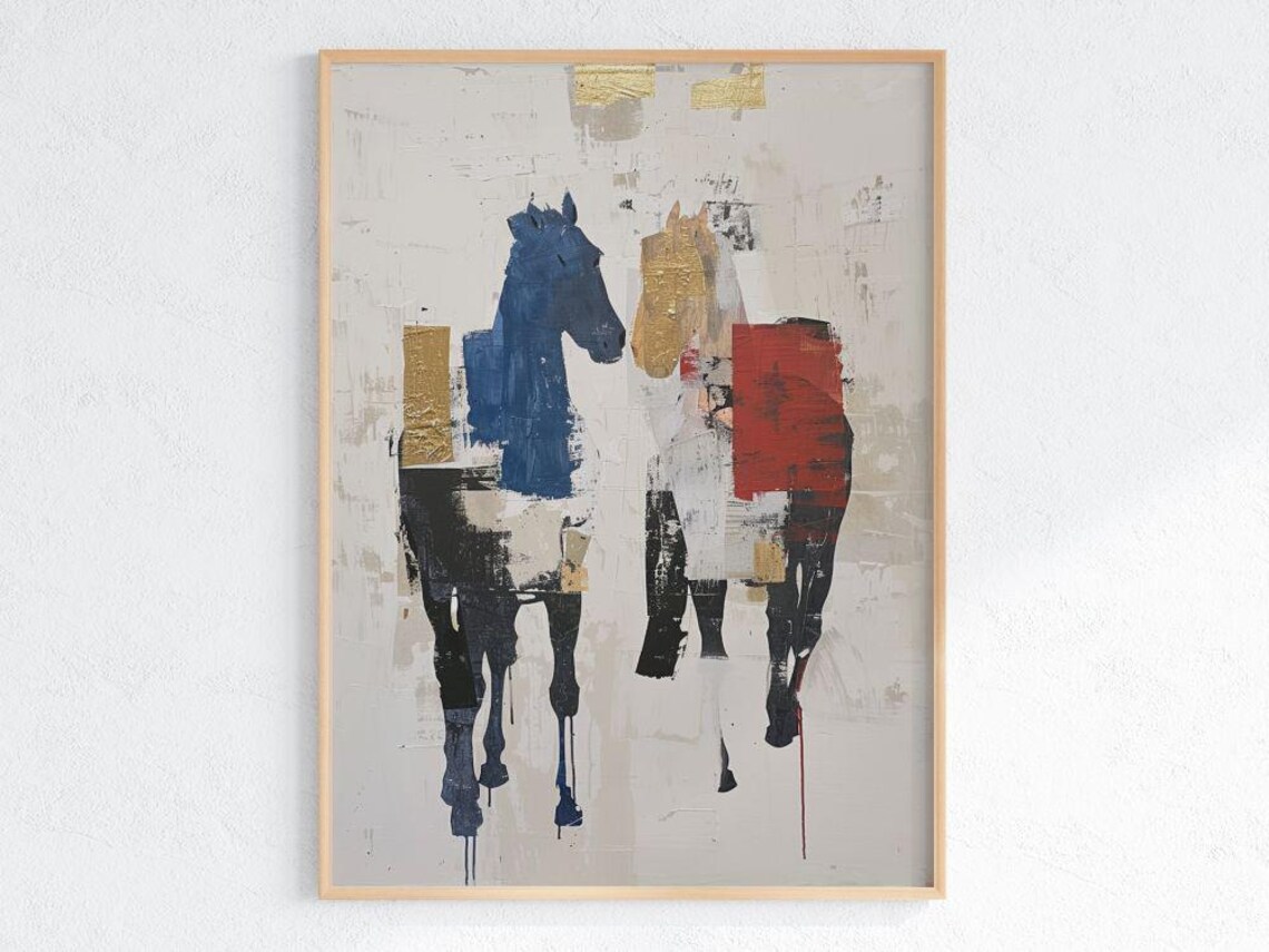 Abstract Two Horses Color Block Modern Equestrian Style Poster