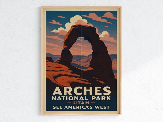 Arches National Park Delicate Arch Sunset Vintage Travel Poster