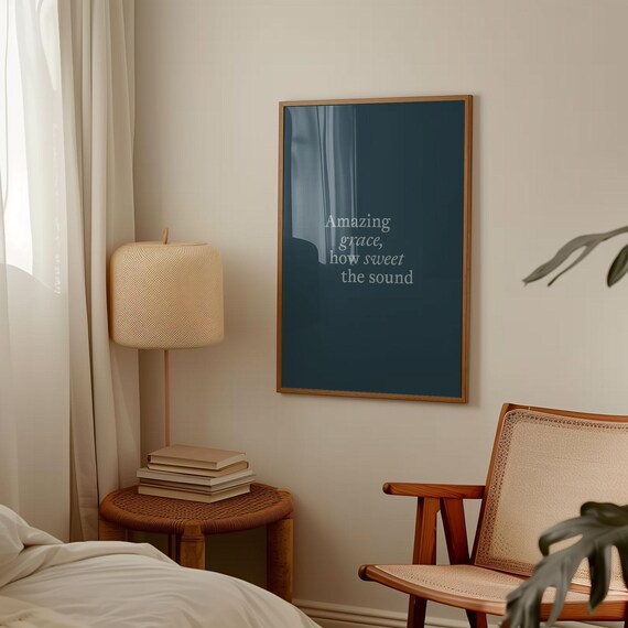 Amazing Grace How Sweet The Sound Navy Minimalist Hymn Lyrics Quote Poster