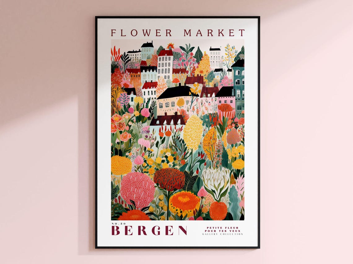 Flower Market Bergen, Norway Travel Poster