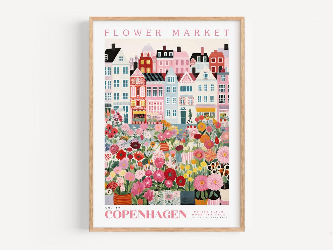 Flower Market Copenhagen Botanical Art Print, Pink - Image 2