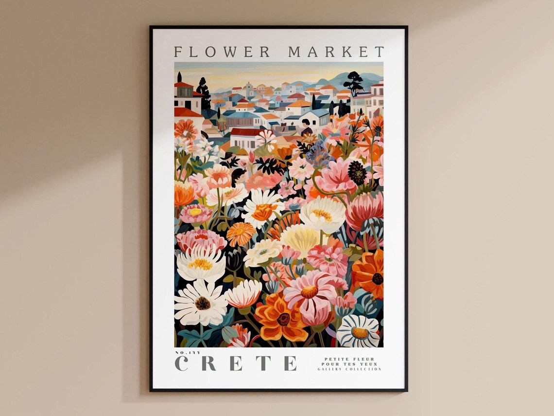 Crete Flower Market, Greek Island Floral Illustration