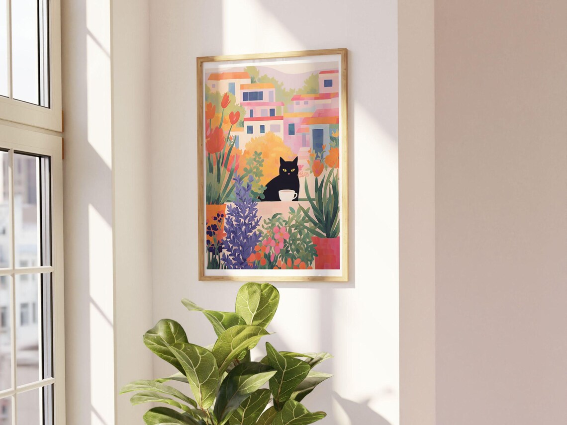 Coffee Cat, Flowers And Cats Art Print - Image 2
