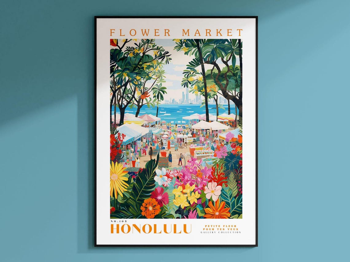 Honolulu Flower Market, Hawaii Travel Poster