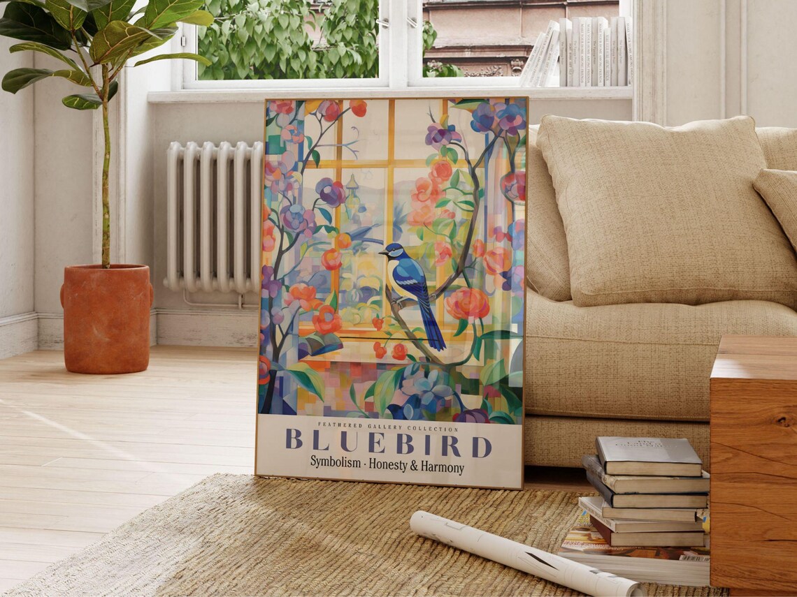 Bluebird Painting, Colorful Birds Wall Art Print - Image 2