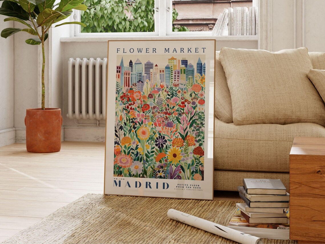 Madrid Flower Market Travel Poster, Spain Wall Art - Image 2