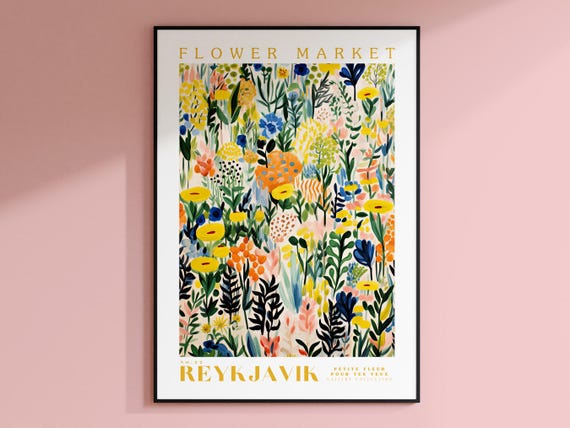 Reykjavik Flower Market Travel Poster, Botanical Art